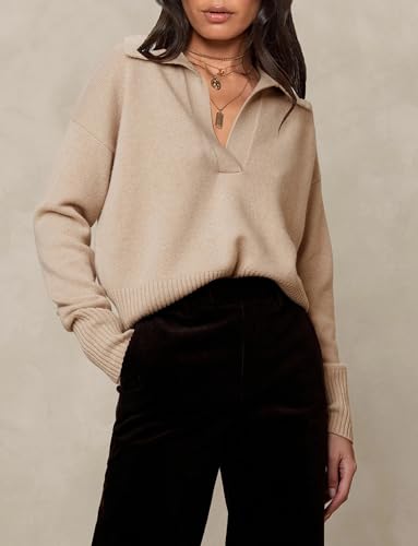 Olapta Women Knitted Lapel Collar Crop Sweater Polo V Neck Long Sleeve Loose Fit Casual Comfy Pullover Sweater Jumper Tops thumb #3