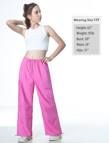 Image of EXARUS Girls Parachute Pants Cargo Hip Hop Wide Leg Baggy Y2K Teen | Tween Casual School Dance Streetwear with Pockets Elastic Waist Youth Junior Kids Bottoms Hiking 8-14Y