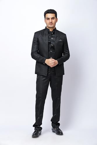 Image of Men's Black Indo-Western 3-Piece Set - Blazer with Inner and Matching Trouser | Festive & Wedding Ethnic Wear | Regular Fit