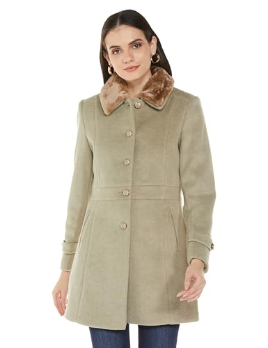 Image of Qube By Fort Collins Women's Semi-Long Tweed Coat with Knitted Finish - Elegant Winter Outerwear for Casual and Formal Looks