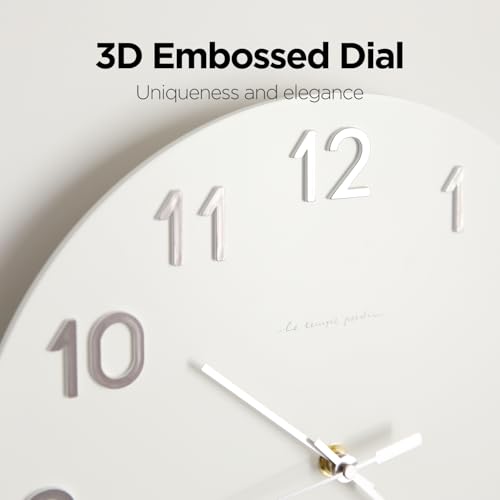 Image of mooas 3D Numbers Modern Wall Clock, 12 inch Battery Operated, Analog (Cream) | Silent Non-Ticking Sweep Movement, Decorative, Home Decor Living Room Kitchen Bedroom Office Living Room Hotel