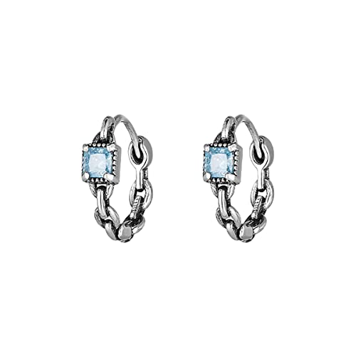 Sluynz 925 Sterling Silver Blue Cz Hoop Earrings For Women Teen Girls Link Hoop Earrings Retro Huggie Hoop Earrings (A-Silver) #TOP20