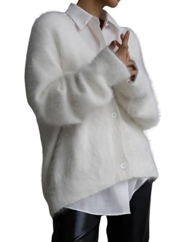 Yimoon Womens Fuzzy Cardigan Sweater V Neck Long Sleeve Button