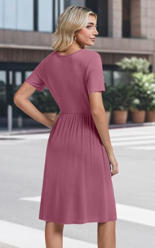 Image of Womens Short Sleeve Empire Waist Dresses Casual Summer Dress with Pockets