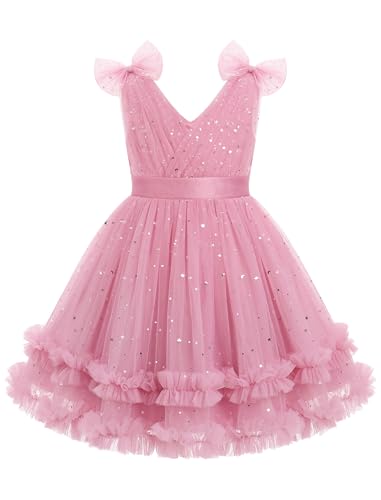 Image of IMEKIS Toddler Kids Girls Sparkle Sequins Tulle Party Dress, Wedding Formal Birthday Tea Party Dresses 2-8T