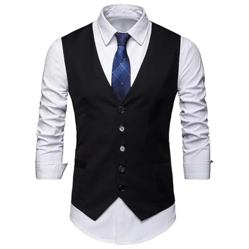 Men's Plus Size V-Neck Single Breasted Sleeveless Waistcoat – Suit Vest For Fall Wedding Business Party3