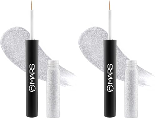 Image of MARS Twinkle Wink Glitter Eyeliner (1.6 ml) (03-SILVER SPARKLE) | Long-Lasting Sparkle Liquid Liner | Smudge-Proof, Quick-Dry Eye Makeup for Party, Wedding & Festival (Pack of 2)