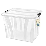 Aufbewahrungsboxen mit Deckel, 7L 14L 21L 32L 55L 80L Plastik Boxen Klickverschluss Stapelboxen 1er/3er Sets Lebensmittelecht Transparent Haushalt & HLKauf-Block (1er 55-Liter & 1x HLKauf-Block)