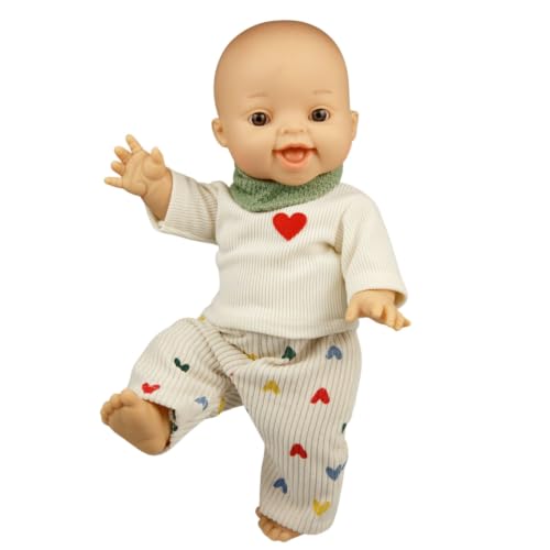 Heless 54036 - Jungen-Babypuppe Gordi von Paola Reina, mit Outfit aus Kordhose Herzkonfetti, Shirt und grünem Halstuch, Puppe in der Größe ca. 34 cm
