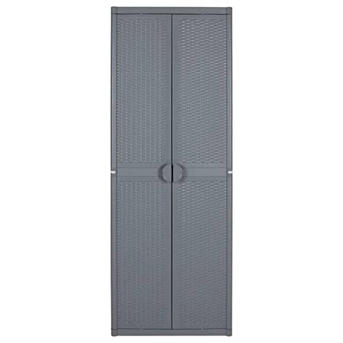 JUNZAI Gartenschrank Grau 65x45x172 cm PP Rattan, Outdoor Schrank Wetterfest, Balkonschrank, Paketbox, Terrassenschrank, Aufbewahrungsschrank, Werkzeugschrank, Balkon Box - 364063 – Bild 3