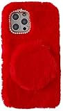 ISYSUII Fluffy Case for iPhone 5/5S Cute Plush Furry Case Mirror Design Bling Glitter Diamond Bowknot Winter Warm Case with Stand Silicone Protective Case for Girls Women,Red