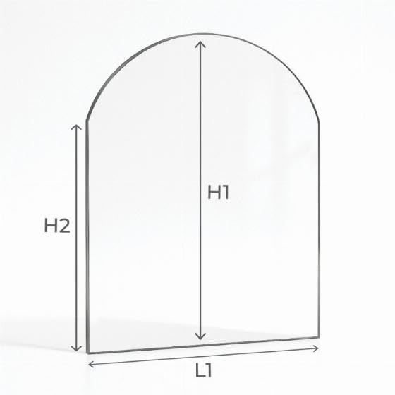 Efel Harmony III - Vetro rettangolare ad arco per stufa a legna, 485 x 344/280 mm (L1 x H1/H2), 4 mm