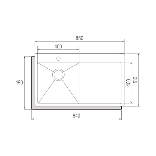 CATA CBS-1 40-40 D R10 Spüle 51x86 cm Quadratische Wanne mit Abtropffläche Radius 1cm, Dicke 0,12cm und Tiefe 20cm Edelstahlmaterial 45 cm Möbelinstallation