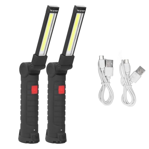 Rechargeable Work Light, 2PCS Inspection Mechanic Light USB Rechargeable Cob Light with Magnetic Base Folding Flashlight