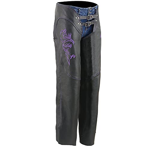 Image of Milwaukee Leather Chaps for Women Black Low-Rise Waist- Double Buckle Reflective Embroidery Motorcycle Chap- ML1187