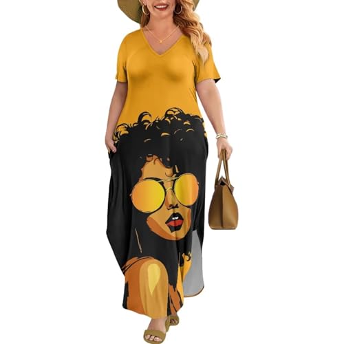 Summer Women's Dress Street Fashion African American Culture V-Neck Short Sleeve Long Dress