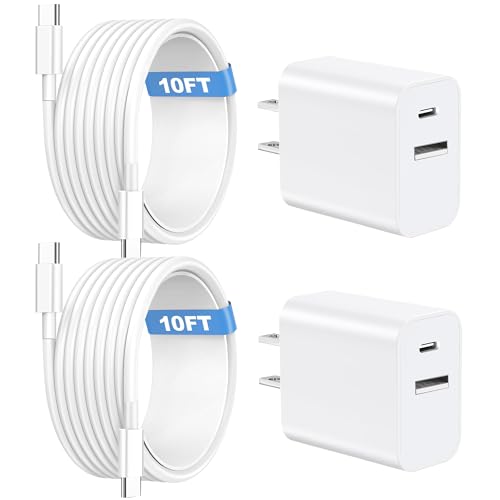 Compatible with iPhone 16/15 Charger Fast Charging, 20W Dual Port USB C & USB A Wall Charger Block Type C 10ft Long USB C Fast Charing Cable for Phone 15/16/Pro Max/Pro/Plus/Pad Pro/Air Android Phone