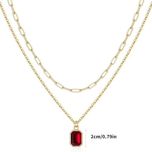 Collier pierres de décembre à double couche et pendentif rectangulaire
