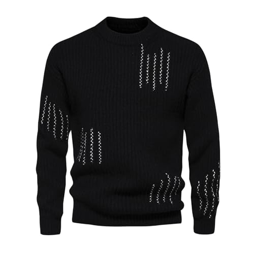 Vintage Chunk Knit Sweater Mens Casual Daily Pullover Knitting Tops Crewneck Athletic Jumper Top Cozy Vintage Outfits