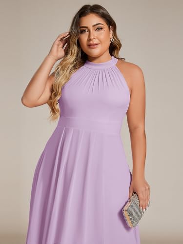Image of Ever-Pretty Plus Women's Sleeveless Halter A Line Pleated High Low Plus Size Wedding Guest Cocktail Dresses 31926-DA