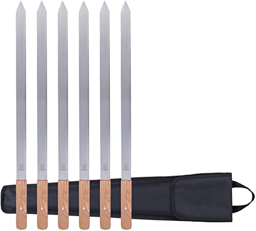 GrillBee Kabob Skewers 23 inch Long and 1 inch Wide Stainless Steel Skewers Flat, Reusable Metal Skewers for Grilling BBQ Skewers - Making Brazilian Koobideh Persian Chicken Kebab, 6pc Set with Bag