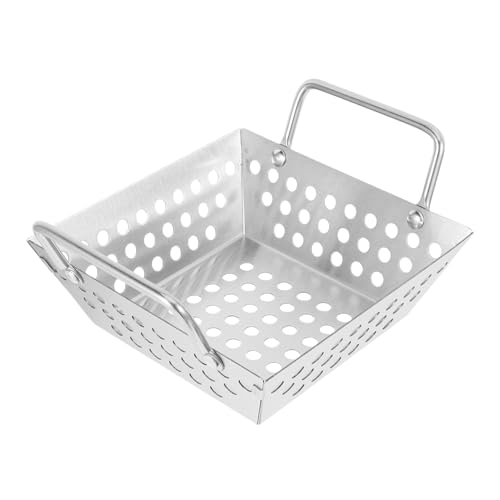 SOLUSTRE Grill Basket Holes Mesh Bbq Tray Stainless Steel Frying Basket Vegetable Strainer Versatile Kitchen Tool