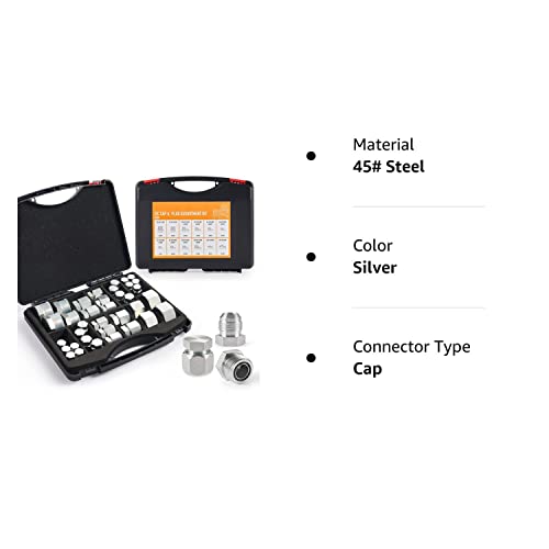 Zelcan 128 Pc Jic And Orfs Industrial Hydraulic Cap And Plug Hose Tube And Pipe Fitting Kit Cap And Plug Kit With Galvanized 45# Steel And Precision Threading In Orfs And 37° Dash Sizes 4 6 8 10 12 16 #TOP7