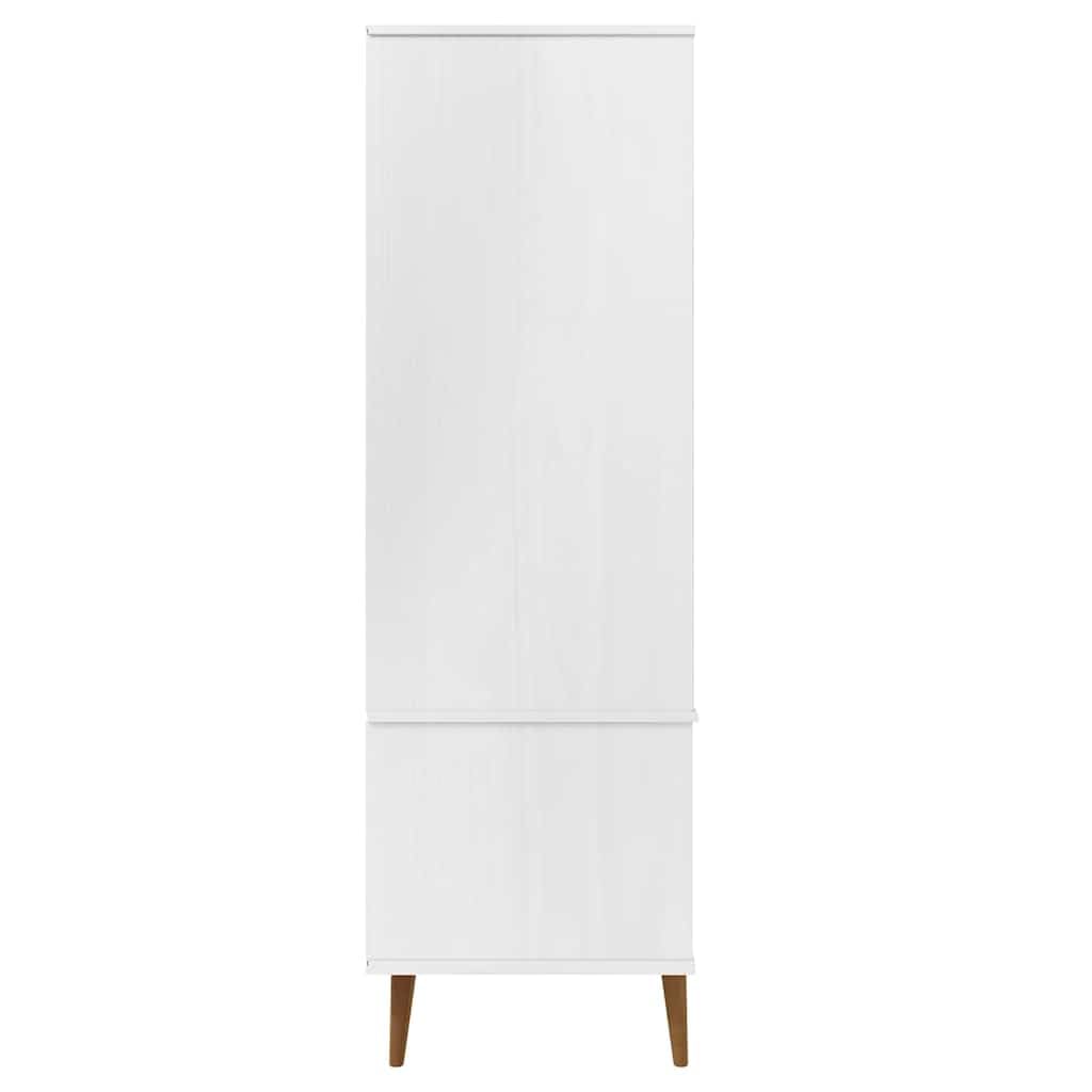Armadio MOLDE bianco in legno di pino massiccio, 90 x 55 x 175 cm, con vernice UV, 2 cassetti, grande scomparto, guardaroba con asta appendiabiti per camera da letto, corridoio e spogliatoio