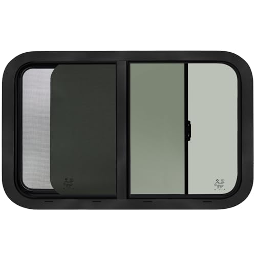 Image of 48 inchW x 22 inchH RV Windows for Cargo Trailer Camper,Tinted Horizontal Sliding | RV Cargo Trailer Camper Window Replacement w /Screen&Trim Ring,Fit 15 /16 inchor 1-3 /8 inch Thick Wall,Allow Error 1 /16 inch,DOT Approved
