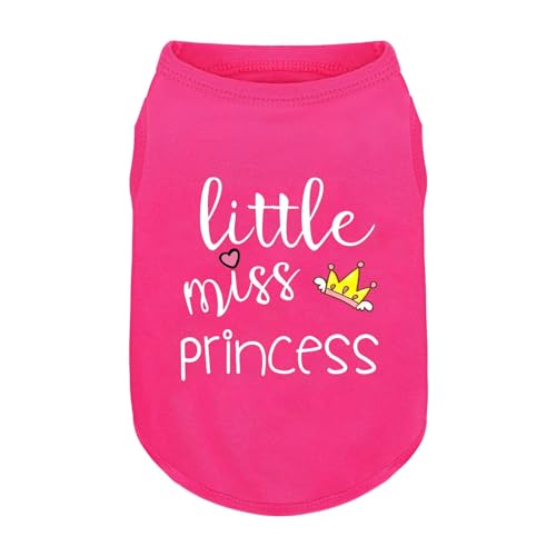 Pink Cotton Dog Shirt with ‘Little Miss Princess’ Print, Soft & Breathable Pet Apparel for Small to Large Dogs, All-Season Sleeveless Vest, Cute and Comfortable Dog Outfit.Pink Crown XS