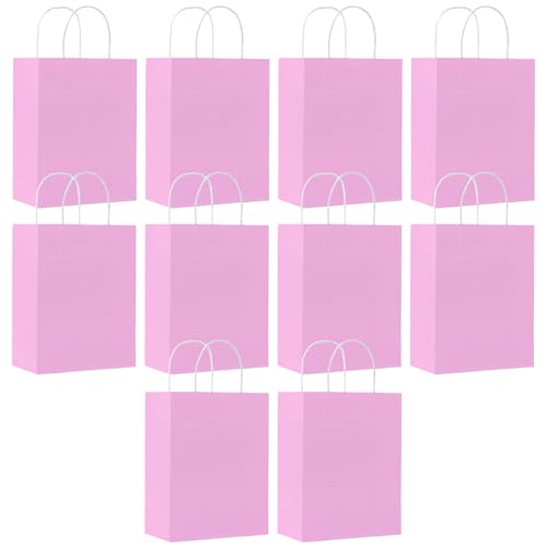 Shubeieumi Paquete De 10 Bolsas De Regalo, Bolsas De Papel Kraft Con Asas, 21 X 15 X 8 Cm, Reutilizables Bolsas De Regalo Para Embalaje Fiestas De Cumpleaños Bodas-Morado Claro