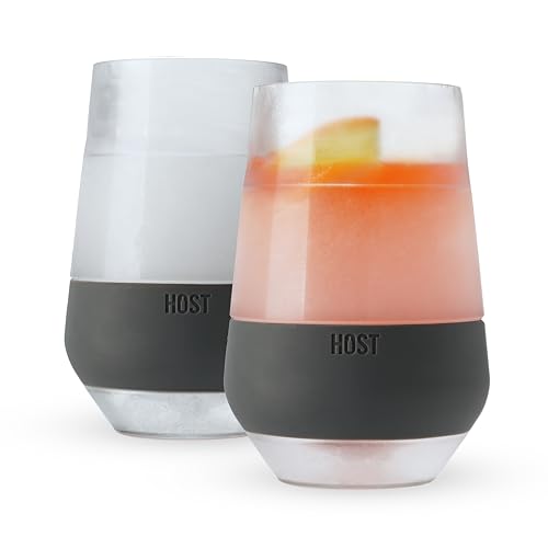 Image of Host Freeze XL Wine Cooling Cups for Gifts for Mom, Birthday Gifts for Women, Double Wall Insulated Plastic Wine Glasses for Red and White Wines, Freezable Plastic Tumblers, 12 oz, Set of 2, Gray
