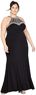 Trendy Plus Size Embellished Halter Gown (Black, 16W)