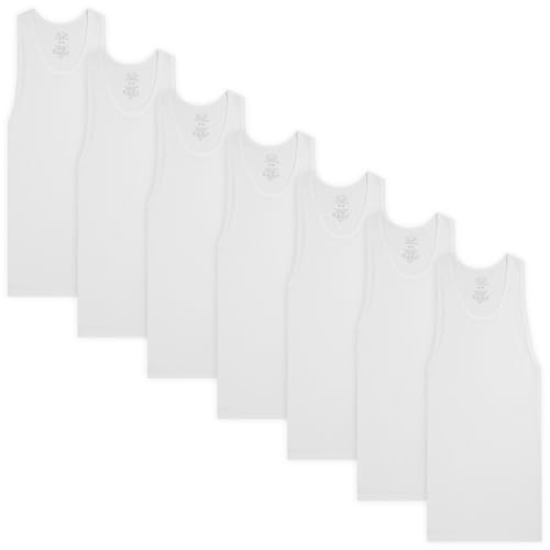 Fruit of the Loom Boys' Cotton Tank Top Undershirt (Multipack), Boys - 7 Pack - White, Small