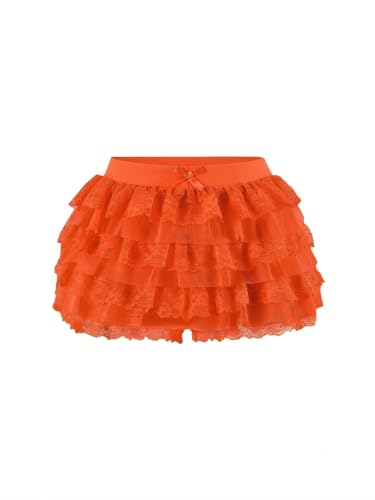 Image of Women Y2K Lace Multi-Layered Bloomers Lolita Ruffle Shorts Cute Mini Skirt | Tiered layers, elastic waist, pumpkin pants, for rave party /country concert /festival