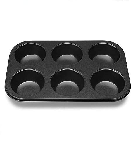 WOW KITCHEN Non Stick Muffin Cup Cake Tray for 6 Muffins, Baking Mould Bakeware Tool - Black