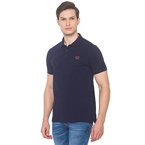 Image of Spykar Men's Embellished Slim Fit Polo T-Shirt