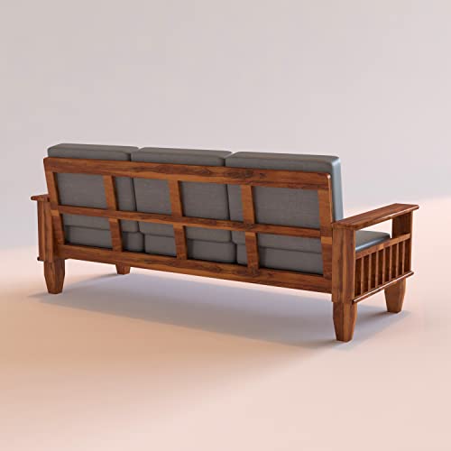 Image of Sheesham Wooden 7 Seater Sofa for Living Room | Rosewood 7 Seater Cushion Sofa with Side Newspaper Holder for Home & Office (-Honey Finish,3+2+2 Seater)