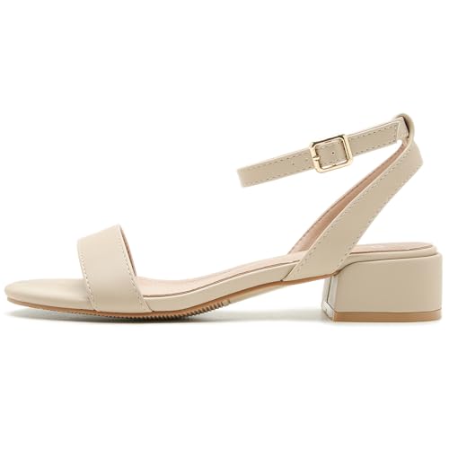 Image of Women's Ankle Strap Sandals, Low Block Heel, Open Toe Summer Dress Shoes with Buckle Closure
