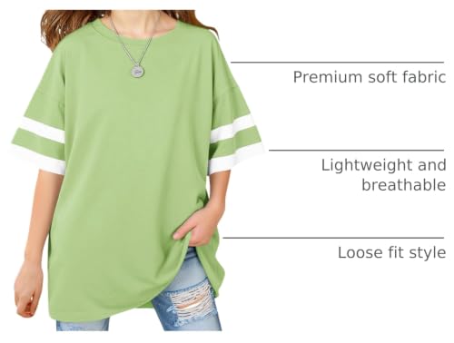 Image of Girls Oversized T Shirts Kids Summer Striped Short Sleeve Tops Casual Crewneck Tees 5-14 Years