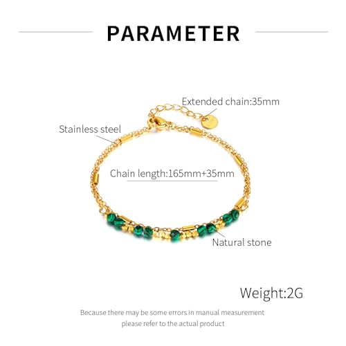 Fashion 18K Gold Plated Natural Stone Bracelet Stainless Steel Double Layer Adjustable Link Chain Bracelet2