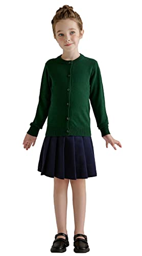 SMILING PINKER Mädchen Schuluniform Pullover Anti-Pill Baumwolle Cardigan Rundhalsausschnitt, Grün , 7-8 Jahre