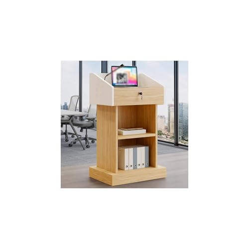 Genérico Atril Moderno de Madera para presentaciones, aulas y Eventos, Soporte Profesional para oradores con cajón, Ideal para educadores y oratoria (53x63x124 cm).