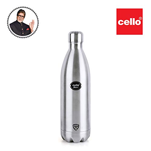Image of Cello Swift Silver 1 L Flask Puro Steel-X Benz Inner Steel Outer Plastic with PU Insulation 900 ml Black Water Bottle