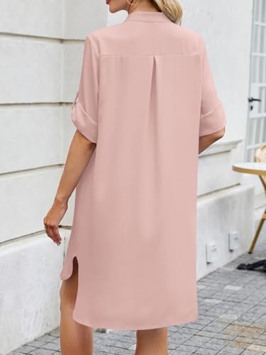 Image of PerZeal Womens Sexy V Neck Button Down Shirt Dresses Summer Short Sleeve Casual Loose Blouses & Button-Down Shifts Cover Ups