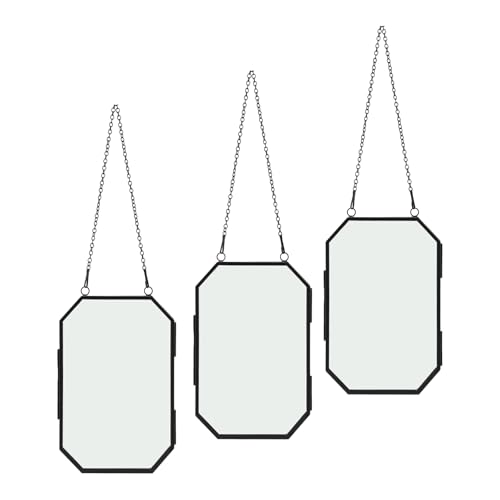 3 marcos de flores prensados para colgar, 10 x 15 cm, octogonal, marco de fotos flotantes de latón y vidrio transparente, marco de cristal con cadena de metal para flores secas prensadas, plantas y