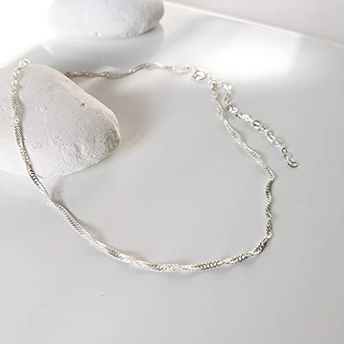 Annika Bella Sterling Silver Chain Choker Necklace, Length 13-16 Inches, Minimalist Layering Chokers, Waterproof, 925 Adjustable Short Necklaces For Women And Teens (Twisted Chain) #TOP2