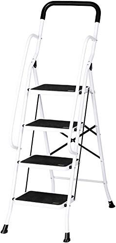 Dporticus Anti-Slip Portable 4 Step Ladder With Wide Pedal And Sturdy Handrails Folding Safty Steel Step Stool Multi-Use For Household Market Office,330Lbs Capacity #TOP9