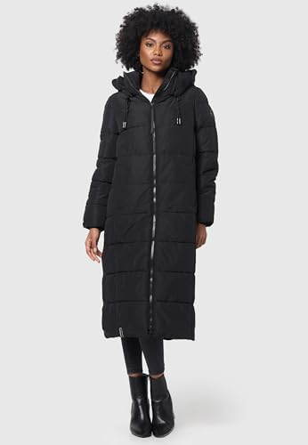 MARIKOO Damen Wintermantel warmer Steppmantel lang mit abnehmbarer Kapuze Nadeshikoo XVI Black Gr. XL
