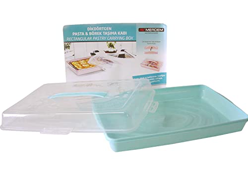 WH WORKING HOUSE TARTERA TARTAS PASTELES REPOSTERIA CAJA EXPOSITOR PLASTICO CON ASA PLEGABLE CIERRES HERMETICOS RECTANGULAR AZUL